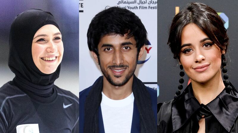 Zahra Lari, Bin Baz and Camila Cabello are all nominated for awards at this year's Nickelodeon Kids' Choice Awards in Abu Dhabi. Chris Whiteoak / The National; Getty Images