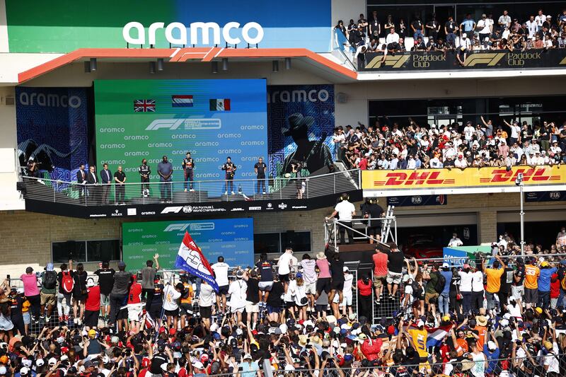 Podium celebrations with race winner Max Verstappen. Getty