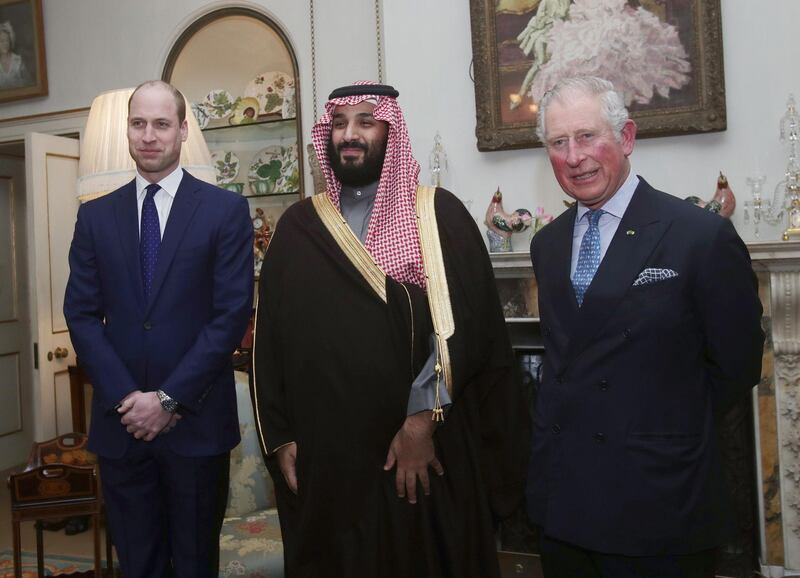 Princes Charles (R) and William, Duke of Cambridge, met Prince Mohammed for dinner at Clarence House. AFP