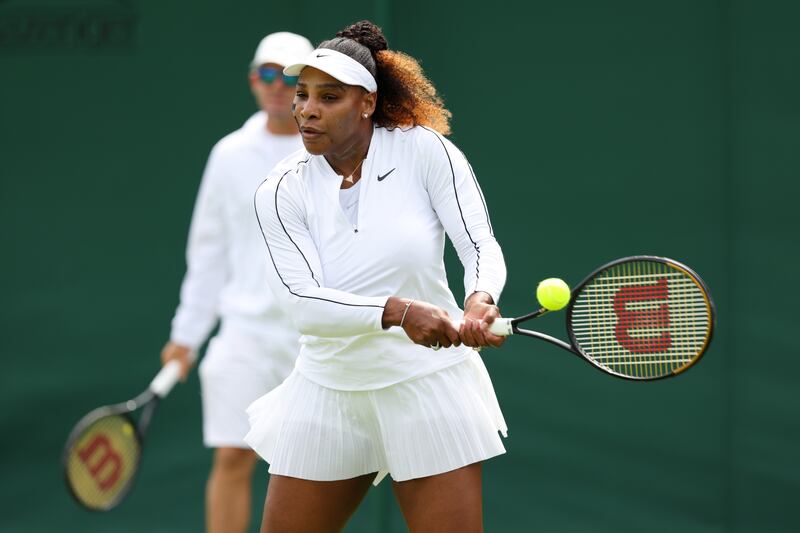 Serena Williams, a 23-time Grand Slam champion, during practice ahead of Wimbledon. Getty