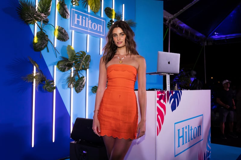 Model Taylor Hill at a Miami Grand Prix event hosted by Hilton and McLaren Racing during the Miami Grand Prix weekend. AP