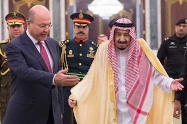 Saudi Arabia's King Salman bin Abdulaziz Al Saud meets with Iraq's President Barham Salih during his visit in Riyadh, Saudi Arabia, November 18, 2018. Reuters 