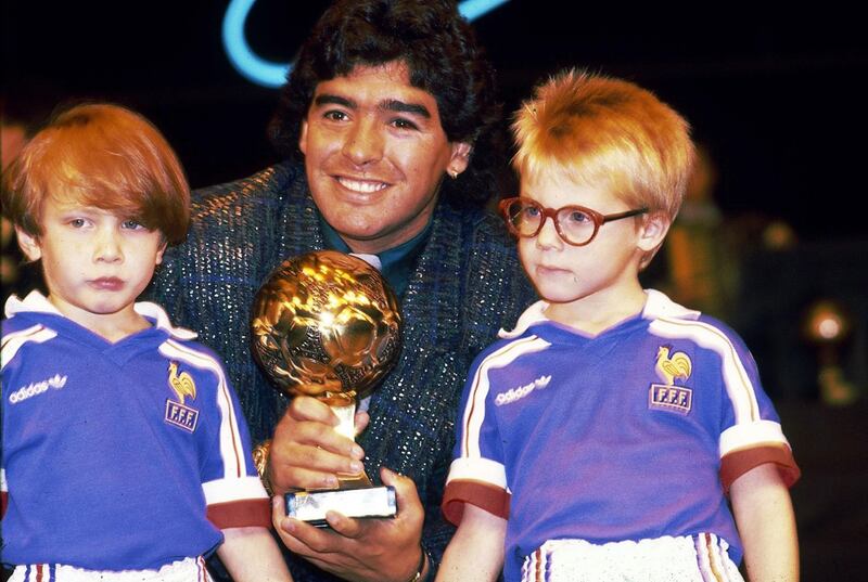 Diego Maradona with his 1986 World Cup Adidas Golden Ball Trophy. Presse Sports