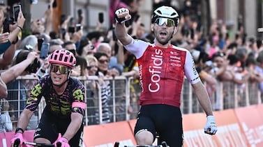 French rider Benjamin Thomas of the Cofidis team celebrates winning the 5th stage of the  Giro d'Italia 2024, over 178km from Genova to Lucca, Italy. EPA