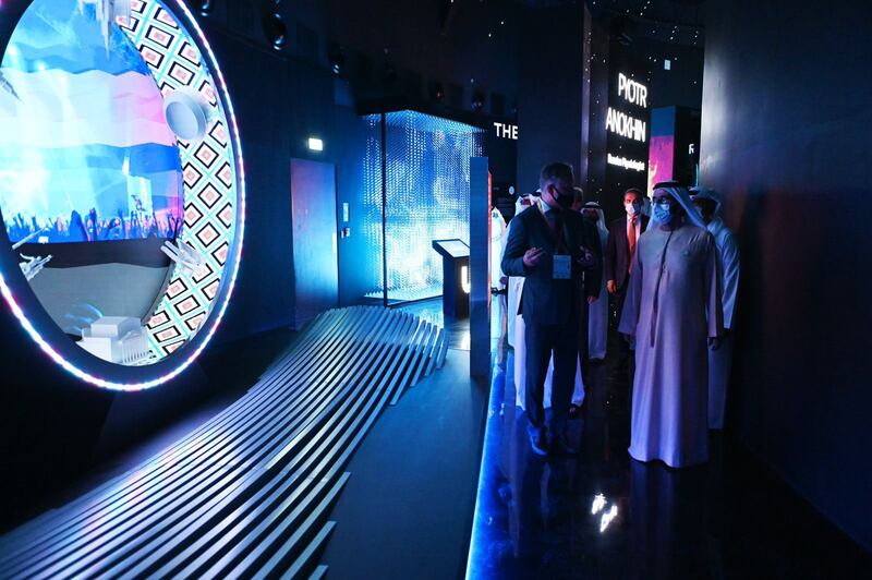 Sheikh Mohammed bin Rashid, Vice President and Ruler of Dubai, visits the Russia pavilion at Expo 2020 Dubai.