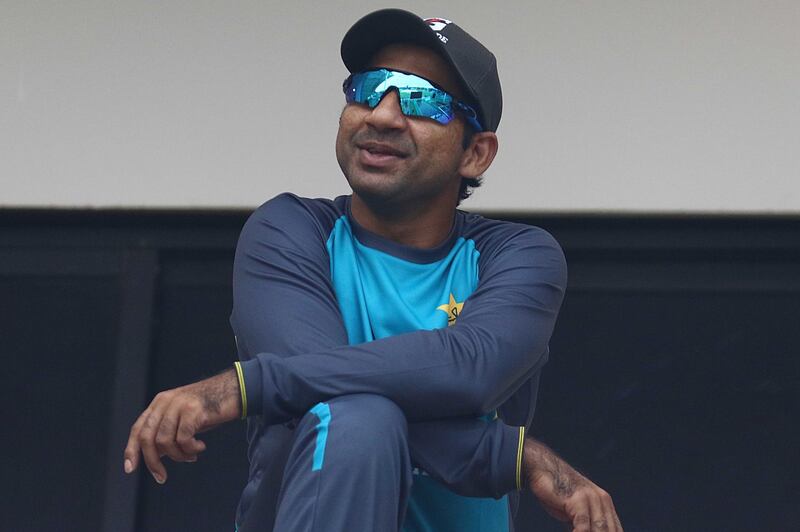 epa07874258 Pakistani Cricket team captain Sarfraz Ahmed looks on as it rains during the first one day internatonal cricket match between Pakistan and Sri Lanka, at National Cricket Statdium in Karachi, Pakistan, 27 September 2019. The first ODI was abandoned due to heavy rain in Karachi. Pakistan and Sri Lank will play three one-day internationals (ODIs) in Karachi followed by three Twenty20 Internationals (T20s) in Lahore.  EPA/SHAHZAIB AKBER