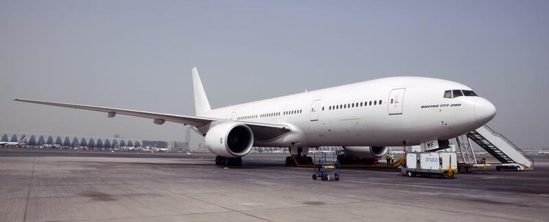 The Boeing 777-200 on the tarmac prior to its final journey to Arizona. Courtesy Emirates