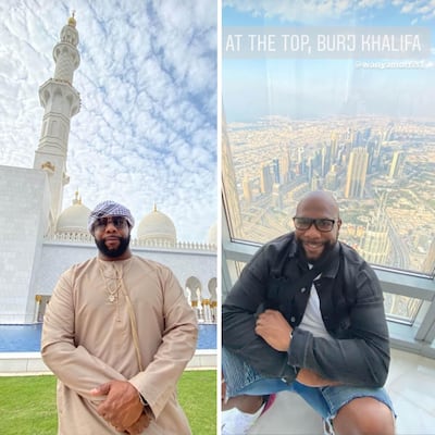 Boyz II Men's Wanya Morris at the Sheikh Zayed Grand Mosque and Burj Khalifa. Instagram 