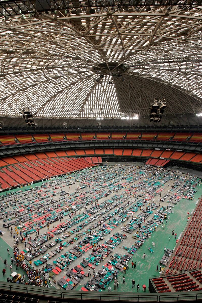 New Orleans Saints' NFL stadium was used for Hurricane Katrina emergency relief in 2005. Getty Images