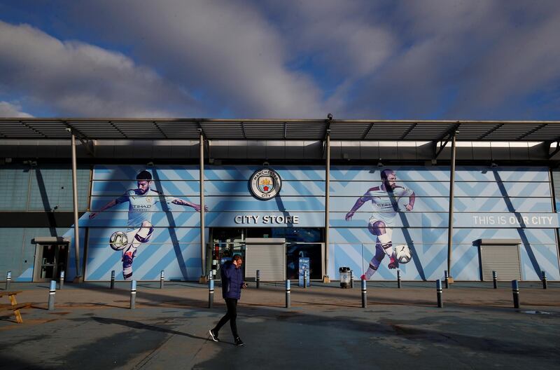 Manchester City's Etihad Stadium. City's midweek fixture against Arsenal was the first top-tier English football match postponed due to the coronavirus. City were due to host Burnley at home in the Premier League on Saturday. Reuters