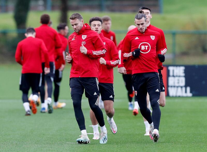 Wales' Gareth Bale and Chris Gunter during training. Reuters
