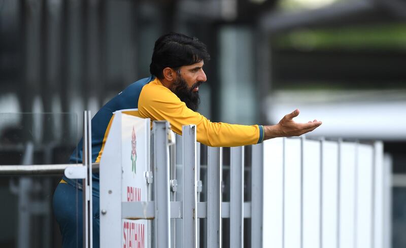 Pakistan coach Misbah-ul-Haq looks on during day four of the first Test in Manchester. Getty