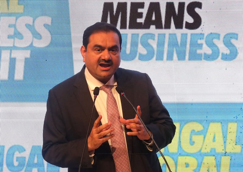 Indian billionaire Gautam Adani addresses delegates during the Bengal Global Business Summit in Kolkata, India April 20, 2022. Reuters