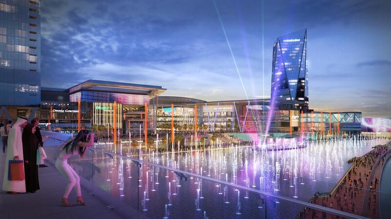 Above, an illustration of the fountain area of Meydan One Mall development. Courtesy Meydan Group