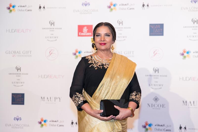 DUBAI, UNITED ARAB EMIRATES - DECEMBER 13, 2018. 

Actress SHABANA AZMI at the Global Gift Gala red carpet.

The gala returns to Dubai for the sixth time. The event is held at the Grosvenor House.

(Photo by Reem Mohammed/The National)

Reporter: 
Section:   NA