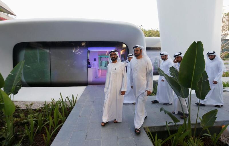 Sheikh Mohammed bin Rashid, Vice President and Ruler of Dubai, arrives for the official opening of the world’s first functional 3D-printed offices in Dubai. Ahmed Jadallah / Reuters