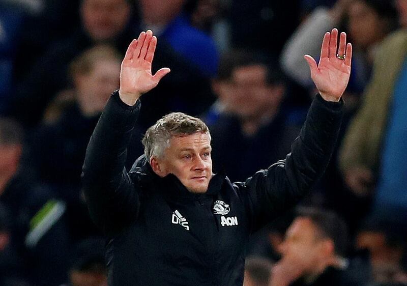 Ole Gunnar Solskjaer celebrates after the match. Reuters