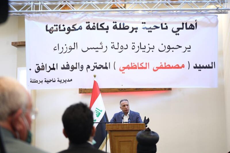 Iraqi Prime Minister Mustafa Al Kadhimi during his visit to the Nineveh province.