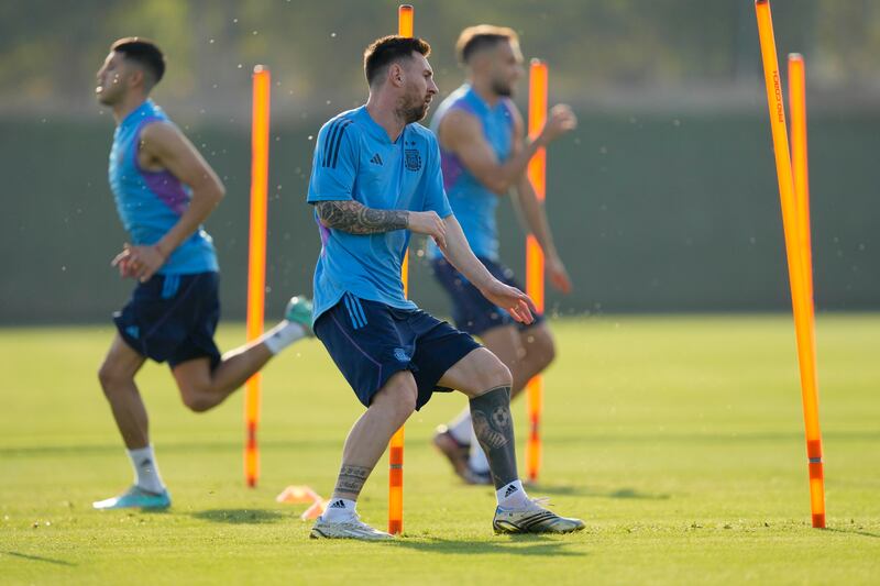 Argentina's Lionel Messi is training with teammates again having completed sessions alone over the weekend. AP Photo