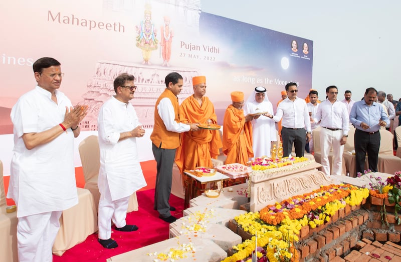 A ceremony to mark the start of buidling work on the first floor of Baps Hindu Mandir temple in Abu Dhabi. All photos: Ruel Pableo for The National