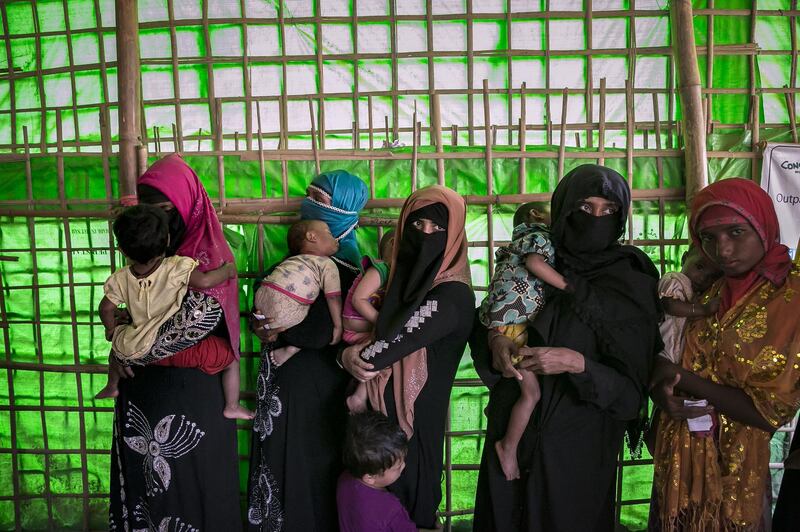 Rohingya refugees are seen at a malnutrition centre in Balukhali camp in Cox's Bazar, Bangladesh. Allison Joyce / Getty Images