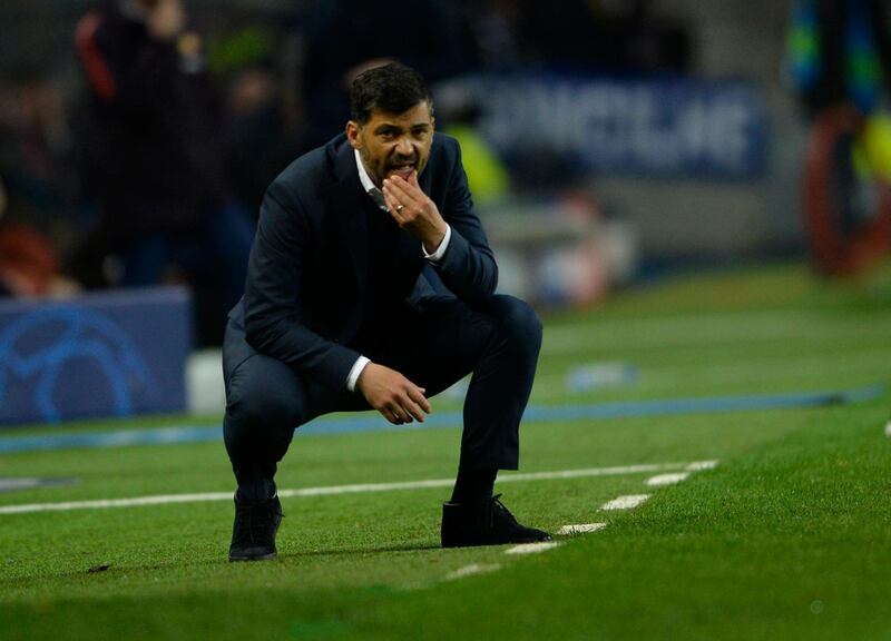 Porto manager Sergio Conceicao gestures during their Uefa Champions League last-16 second-leg match against Roma. Miguel Riopa / AFP
