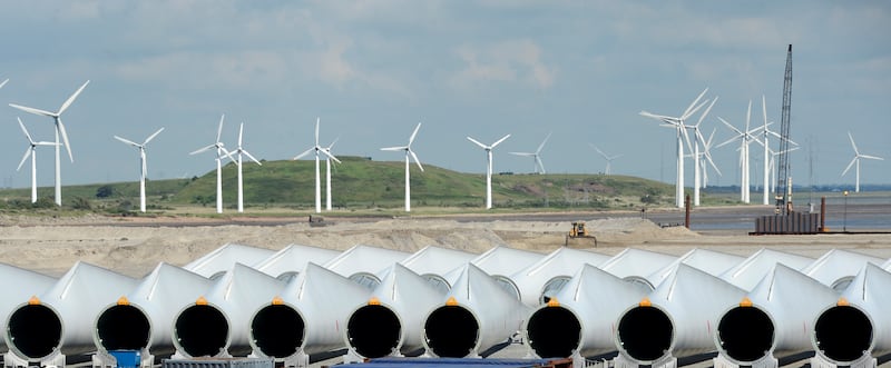 Rotor-blades are pictured at Siemens Wind Power's port of export in Esbjerg. Reuters