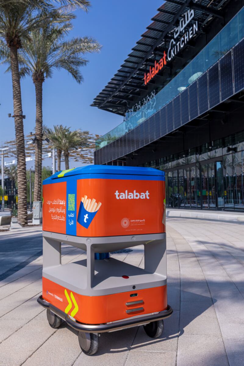 A sustainable food delivery robot from Talabat and Terminus Group, which will be used at Expo 2020 Dubai. Courtesy Talabat