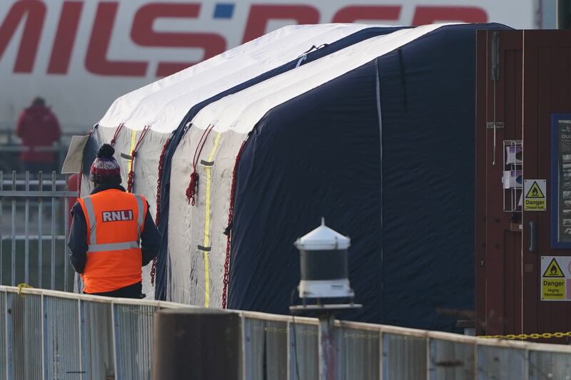 The RNLI station being readied to receive boats returning from the incident in the English Channel. PA