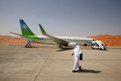 An Aramco plane at the Shaybah oilfield in the Empty Quarter, Saudi Arabia. The kingdom said two natural gasfields and two reservoirs were discovered at the Empty Quarter. Reuters