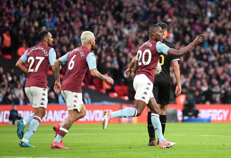 Mbwana Samatta of Aston Villa celebrates after scoring his sides first goal. Getty Images