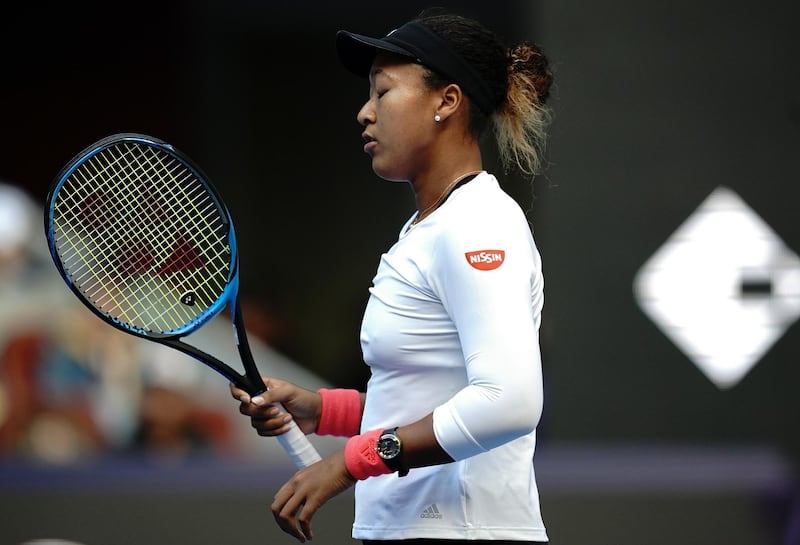 BEIJING, CHINA - OCTOBER 06:  Naomi Osaka of Japan reacts against during her women's singles semifinals match Anastasija Sevastova of Latvia in the 2018 China Open at the China National Tennis Centre on October 6, 2018 in Beijing, China.  (Photo by Lintao Zhang/Getty Images)