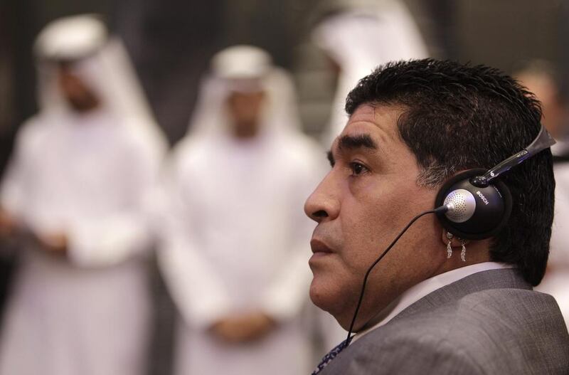 Argentina football legend Diego Maradona has made Dubai his home, and now wants to go talent-spotting among the Arab youth. Kamran Jebreili / AP Photo

