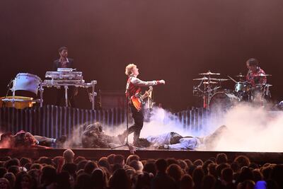 Ed Sheeran performs during The Brits. Getty Images 