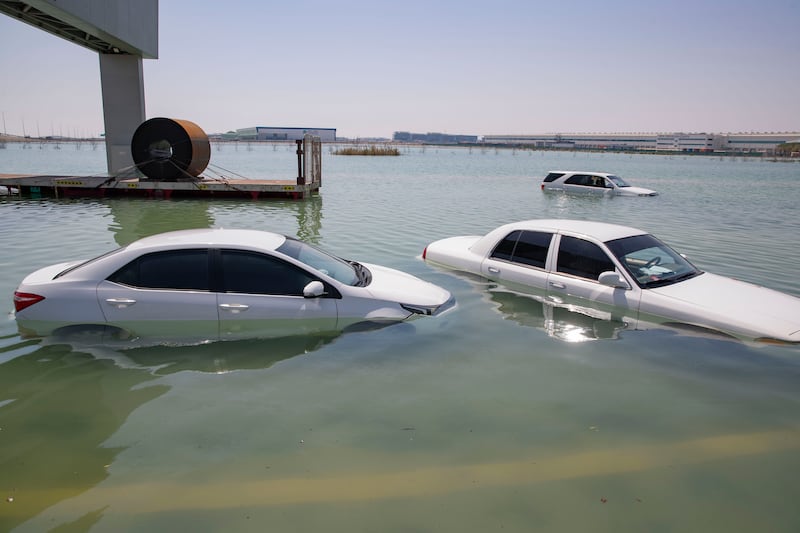 Flooded roads near Al Maktoum Airport last week after the heavy storms and rainfall. Antonie Robertson / The National