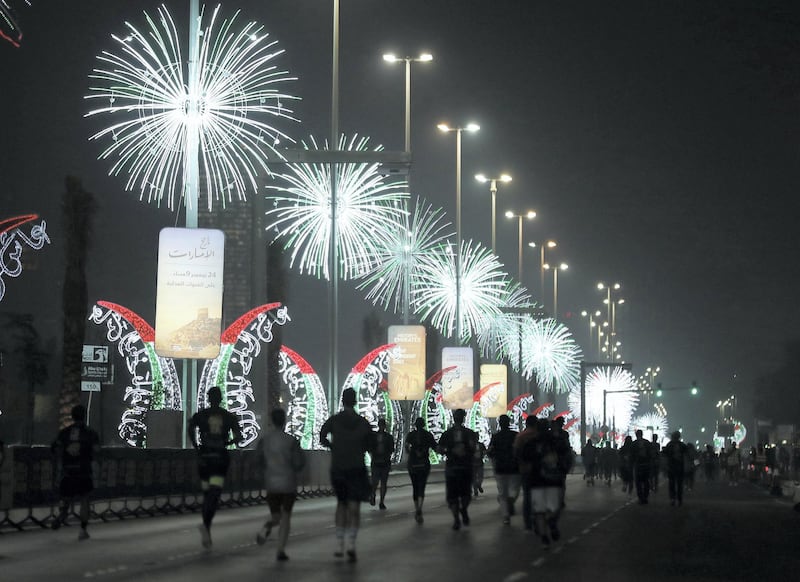 Abu Dhabi, United Arab Emirates - December 06, 2019: The start of the ADNOC Abu Dhabi marathon 2019. Friday, December 6th, 2019. Abu Dhabi. Chris Whiteoak / The National