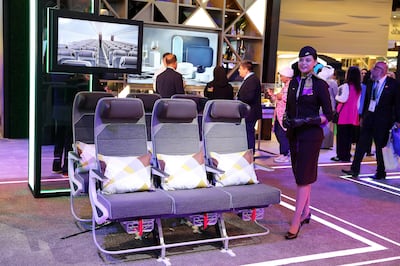 The Etihad Airways stand at the Arabian Travel Market, held in Dubai. Pawan Singh / The National