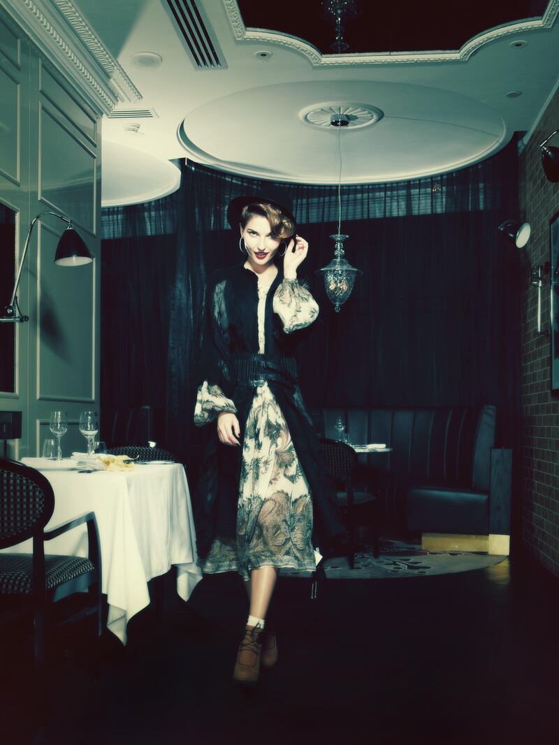 NIGHT LIFE: Photographer: Tina Chang; Styling by: Katie Trotter and Nadia El-Dasher

Coat, Hut Up at IF Boutique. Dress, Salvatore Ferragamo. Shoes, Tod's. Hat, Yohji Yamamoto; earrings, Monies Unique, both at IF Boutique. Belt, Ann Demeulemeester at IF Boutique.