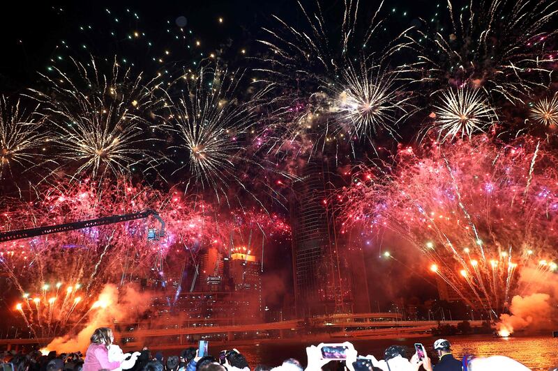 Fireworks fill the sky after Brisbane was named host of the 2032 Olympics.