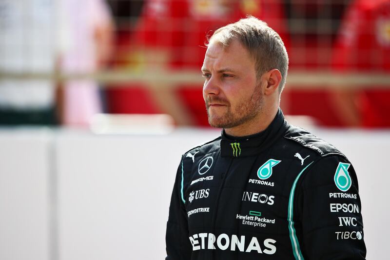 BAHRAIN, BAHRAIN - MARCH 12: Valtteri Bottas of Finland and Mercedes GP looks on from the grid during Day One of F1 Testing at Bahrain International Circuit on March 12, 2021 in Bahrain, Bahrain. (Photo by Joe Portlock/Getty Images)