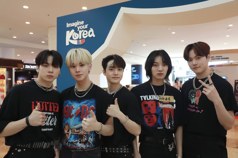 MCND members from left: Castle J, Win, Bic, Huijun and Minjae at at Dubai Festival City Mall. Photo: MCND