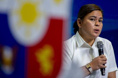 Philippine Vice President and Education Secretary Sara Duterte speaks during an economic briefing in Manila on July 26. Reuters