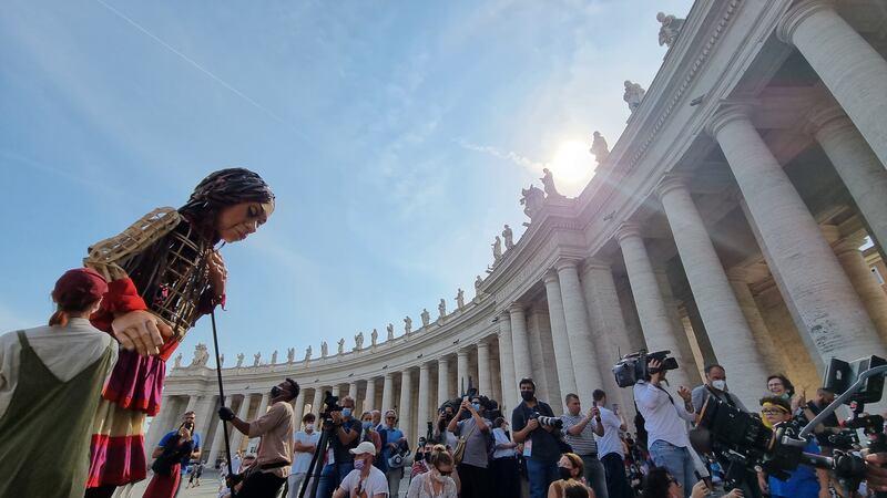 Little Amal St Peter's Square, Vatican, on September 10.