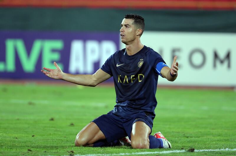 Cristiano Ronaldo of Al Nassr reacts during the game. EPA