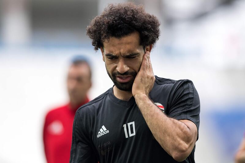 Egypt's Mohamed Salah trains with his team at the Volgograd Arena in Volgograd on June 24, on the eve of their World Cup Group A match against Saudi Arabia. AFP