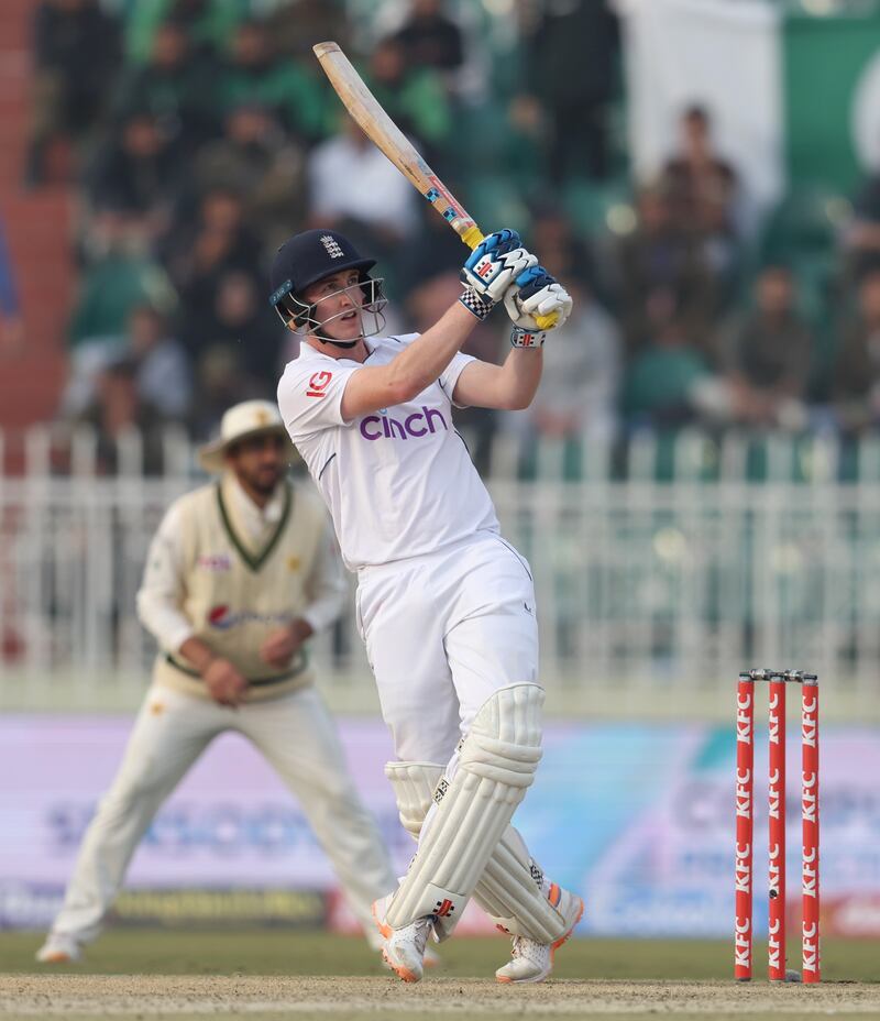 Harry Brook hits a six at the Rawalpindi Cricket Stadium. Getty