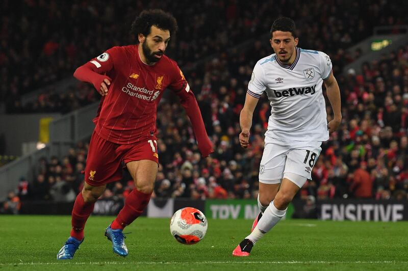 Liverpool's Mohamed Salah controls the ball. AFP