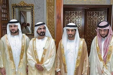 Sheikh Mohammed bin Rashid, Vice President and Ruler of Dubai, with his newly married sons Sheikh Maktoum, Sheikh Hamdan and Sheikh Ahmed.