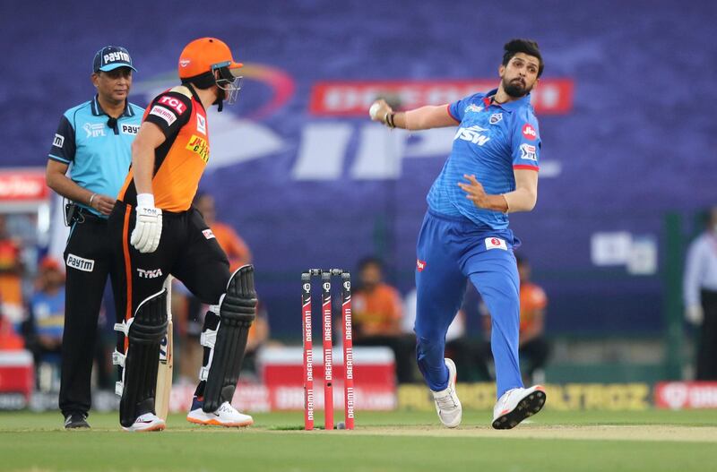 Ishant Sharma of Delhi Capitals  bowls during match 11 of season 13 of Indian Premier League (IPL) between the Delhi Capitals and the Sunrisers Hyderabadheld at the Sheikh Zayed Stadium, Abu Dhabi  in the United Arab Emirates on the 29th September 2020.  Photo by: Pankaj Nangia  / / Sportzpics for BCCI