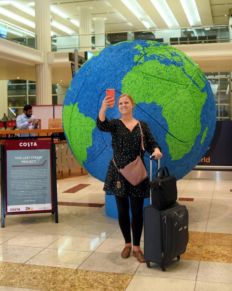 Visit the Last Straw sculpture in DXB Terminal 3 Arrivals in celebration of World Environment Day. Courtesy Costa Coffee